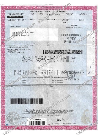 USA Illinois salvage certificate of a vehicle
